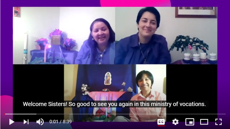 screen shot of Zoom meeting with three women religious and advent themed backgrounds