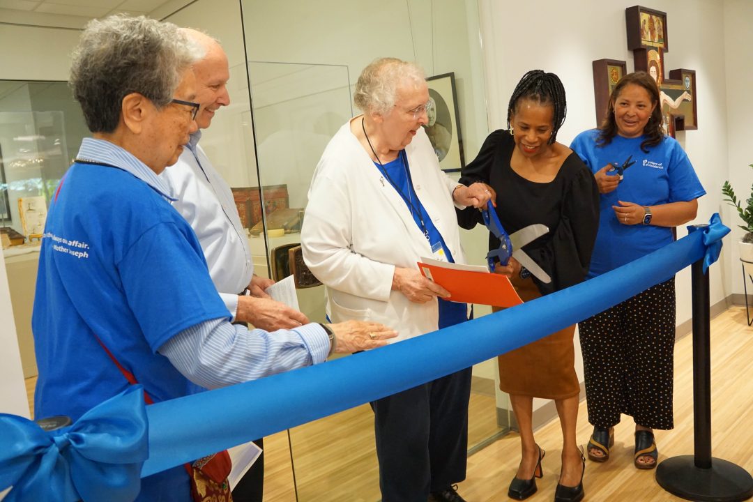 a ribbon cutting in a new office