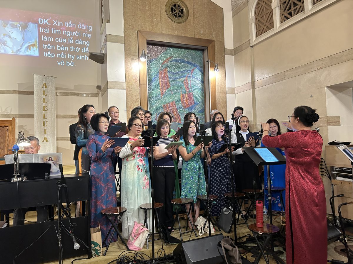 A choir performs.