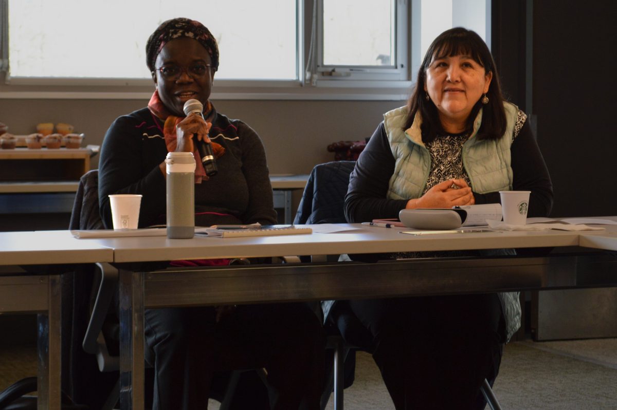Two Congregational Counselors to the Sisters of Providence meet with a group.