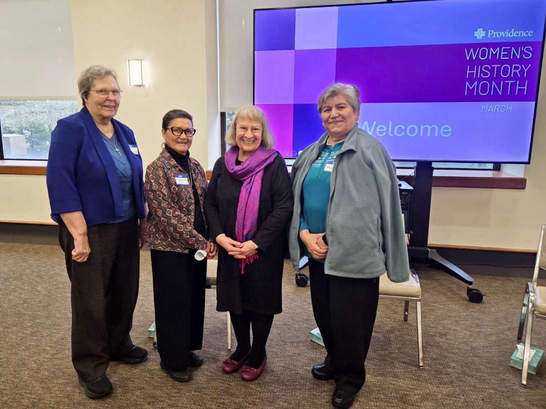 Sisters of Providence Beverly Dunn, Josie Ramac, Maggie Pastro, and Marisol Avila pose for a group photo.