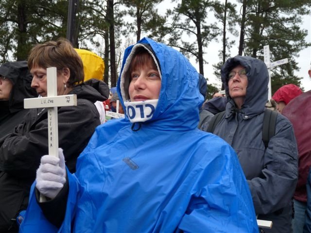 In an archival photo, Sr. Jessica Taylor takes part in an outdoor demonstration.