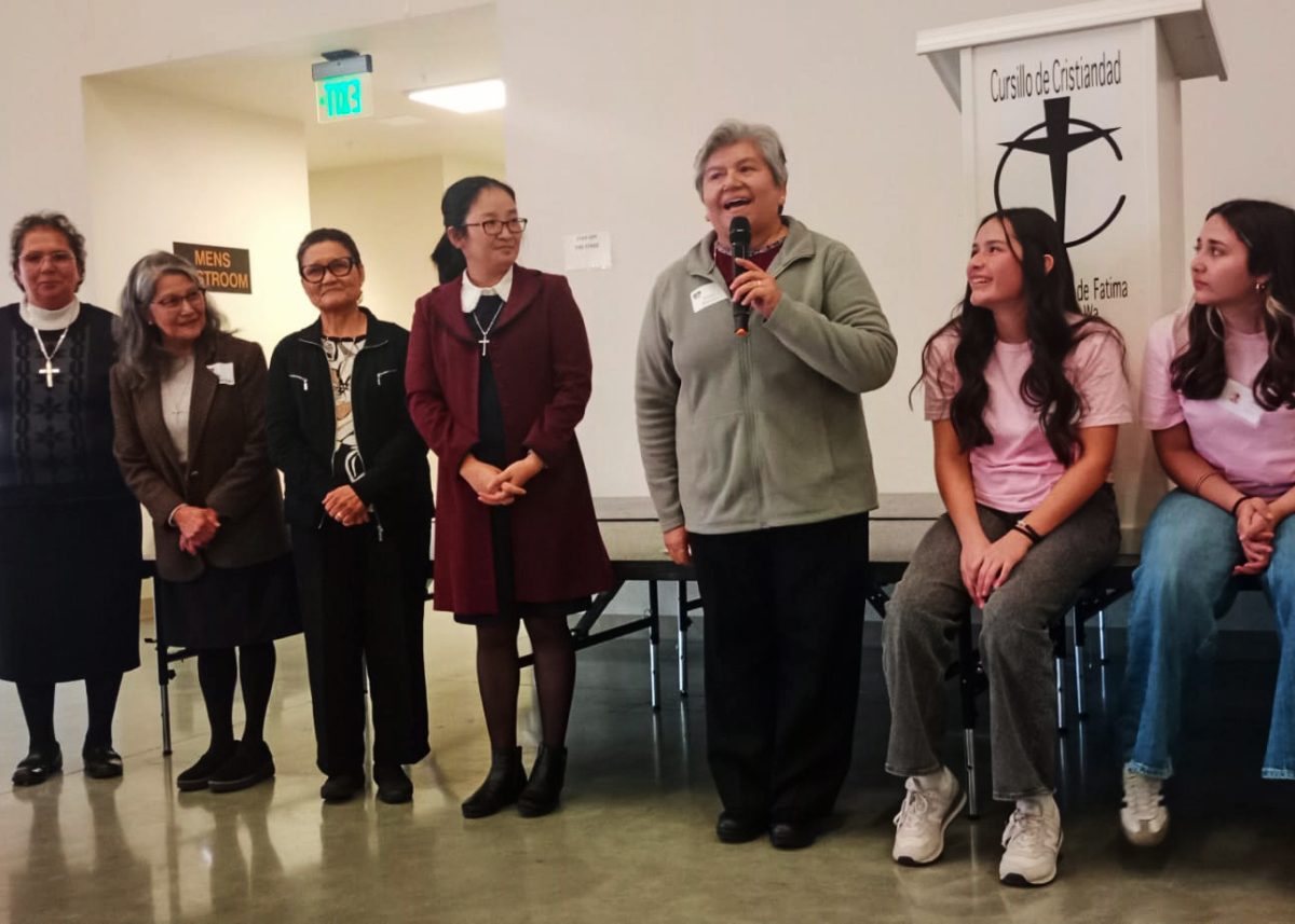 Sr. Marisol Avila speaks to the crowd at a vocations gathering.