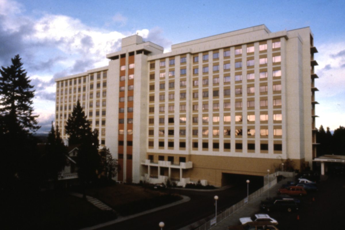 Exteriors of Sacred Heart Hospital in the 1980s