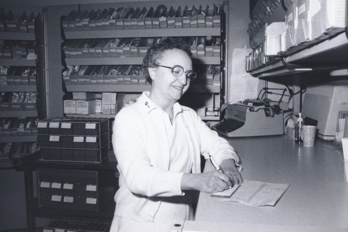 Sr. Annette Mary Parent, pharmacist at Sacred Heart Medical Center, during the late 1970s